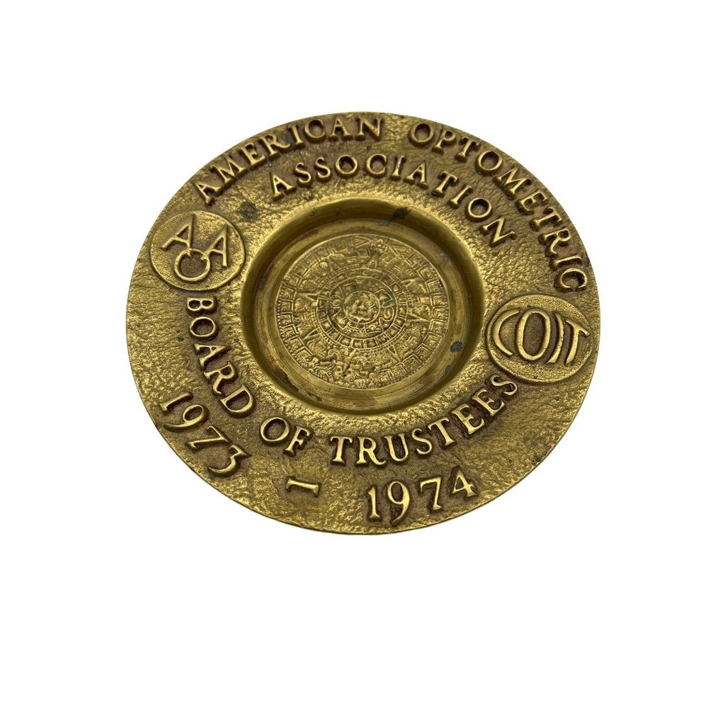American Optometric Association Brass Trinket Dish 7" Board of Trustees 1974